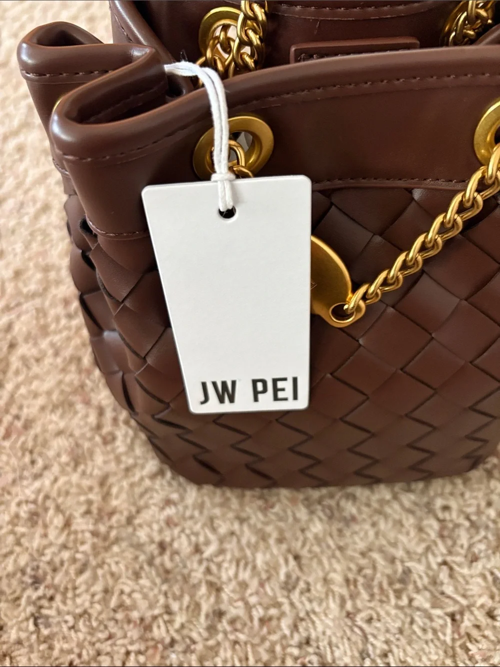 NWT- JW PEI Brown Woven Crossbody with Gold Chain